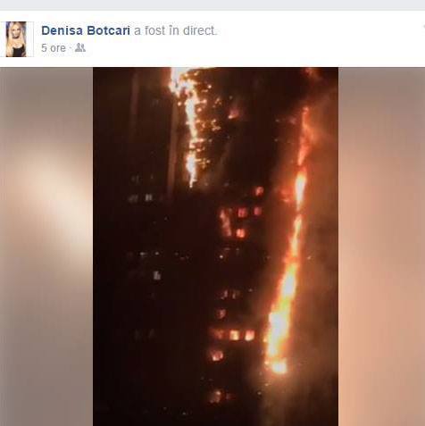 Denisa Botcari a transmis în direct pe Facebook incendiul din Londra