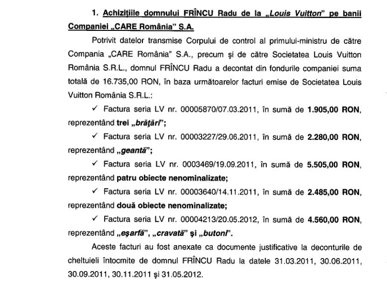 Inspectorii guvernamentali au scos la iveala faptul ca Frincu si-a platit din banii CARE pana si bijuteriile personale