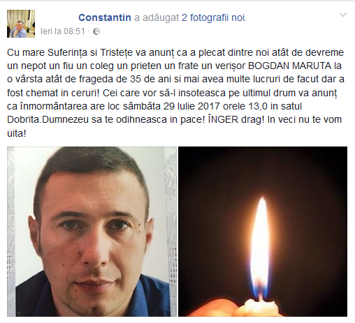 Bogdan Măruţă, în vârstă de 35 de ani, a murit după ce i s-a făcut rău la serviciu