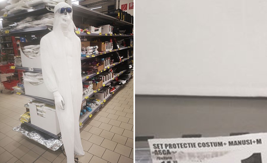 Un supermarket din România a scos la vânzare costume complete de protecție împotriva coronavirusului. De necrezut câți lei costă