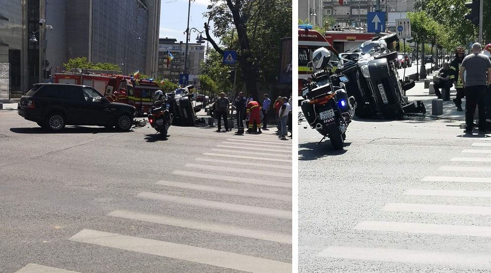 Accident înfiorător în București! Două mașini s-au ciocnit puternic, iar una dintre ele s-a răsturnat