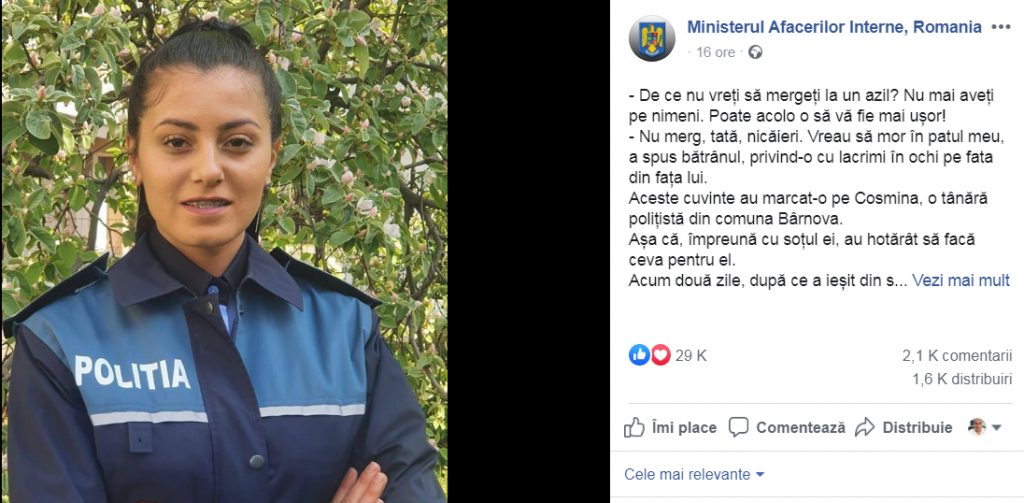 Îți dau lacrimile! Ce a făcut o polițistă din Iași pentru un bătrân singur: ”Vreau să mor în patul meu!”