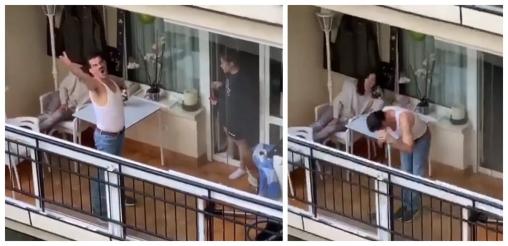 VIDEO / Dovada că izolarea poate fi și amuzantă! Ce a făcut un bărbat pe balcon întrece orice imaginație