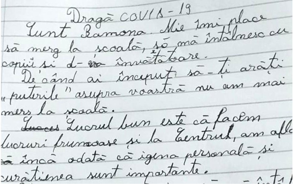 Scrisoarea emoționantă a Ramonei, fetița dintr-un centru de plasament: ”Dragă COVID-19, te rog…”