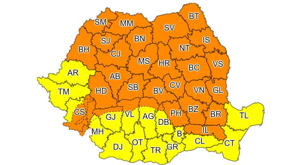 Avertizare meteo de la ANM! Coduri galben și portocaliu de ploi și furtuni în toată țara