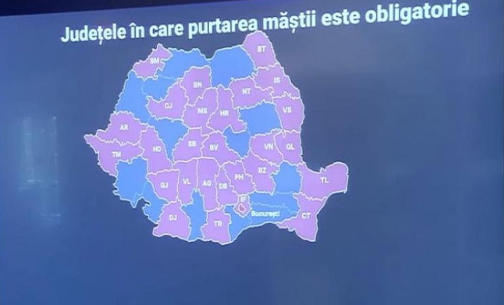 Masca este obligatorie în mai mult de jumătate dintre județe. Harta zonelor cu restricții