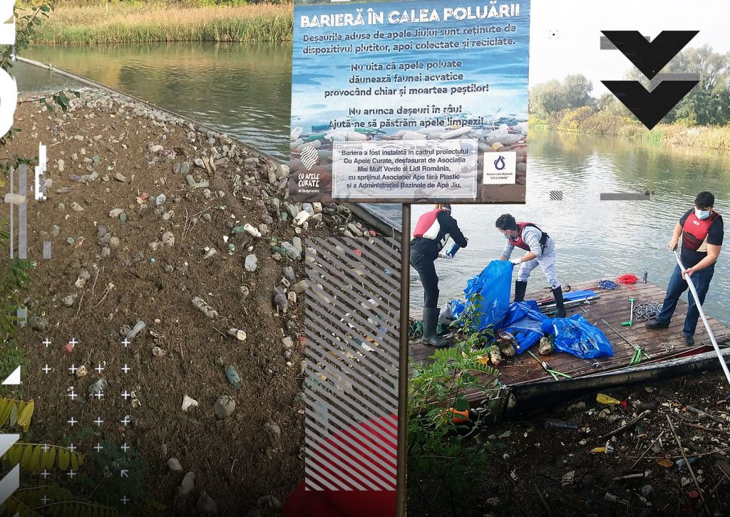 Ei sunt voluntarii care strâng peturile de pe Jiu. „Să nu ajungă niciun plastic în Dunăre”