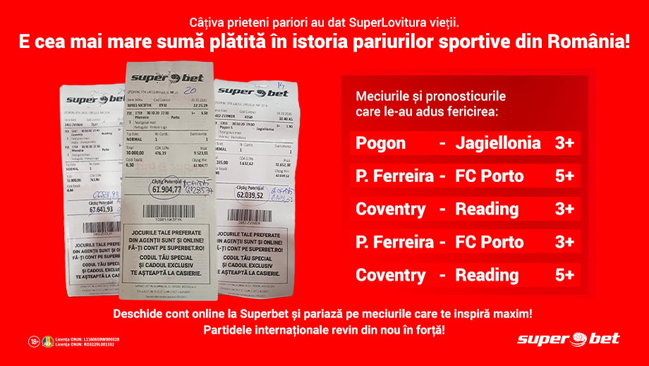 Primii SuperMilionari în Euro din pariuri sportive! Câțiva prieteni au pariat pe goluri (3+ și 5+) și câștigurile cumulate pe 109 bilete le-au adus în conturi +1.200.000 Euro!