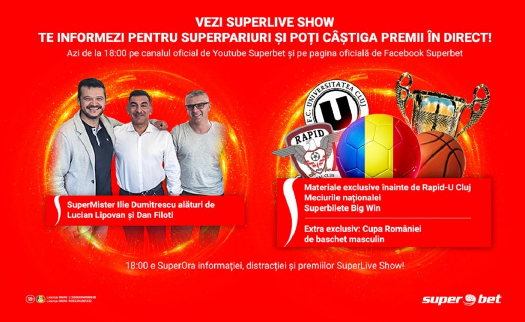 E SuperLive Show! Calificarea Tineretului, Finala de la Belfast, Rapid-UCluj, superinvitați și premii în direct! Vezi emisiunea în direct online de la 18:00!