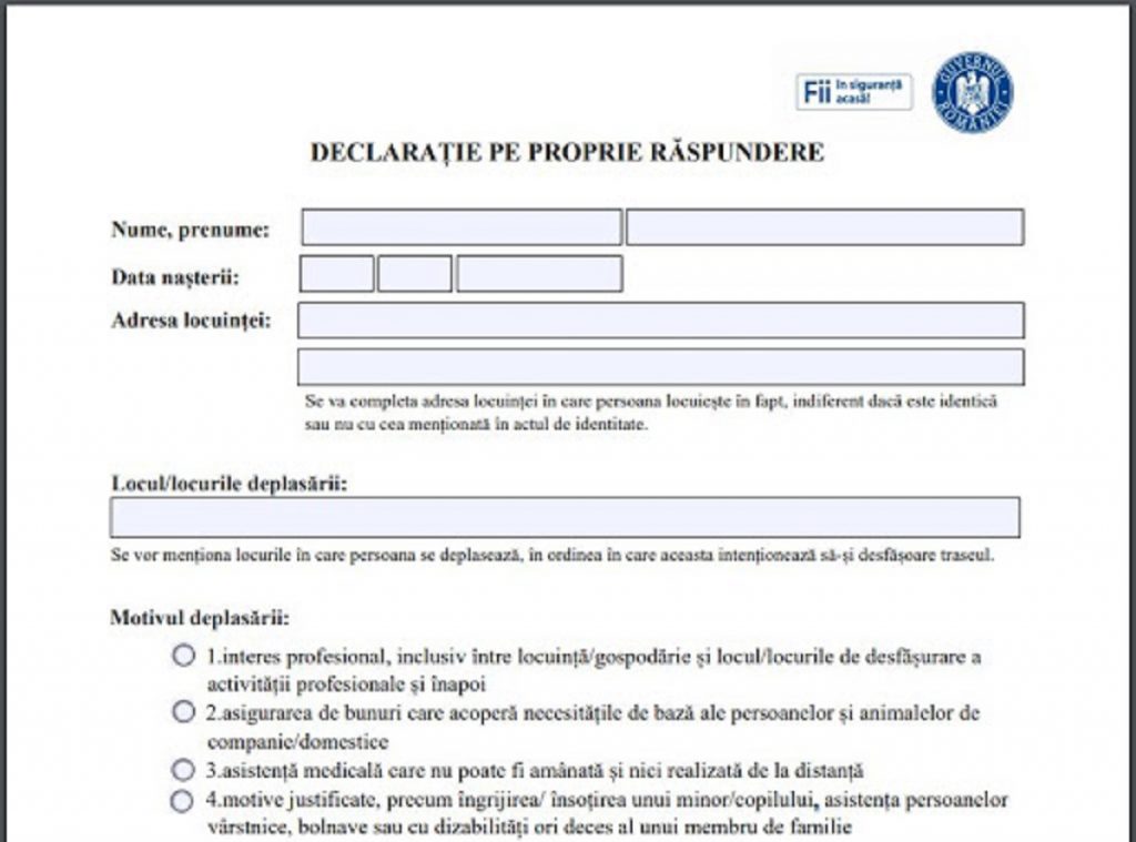 S-a schimbat declarația pe proprie răspundere. Ce trebuie să completezi dacă vrei sa ieși din casă după ora 23:00