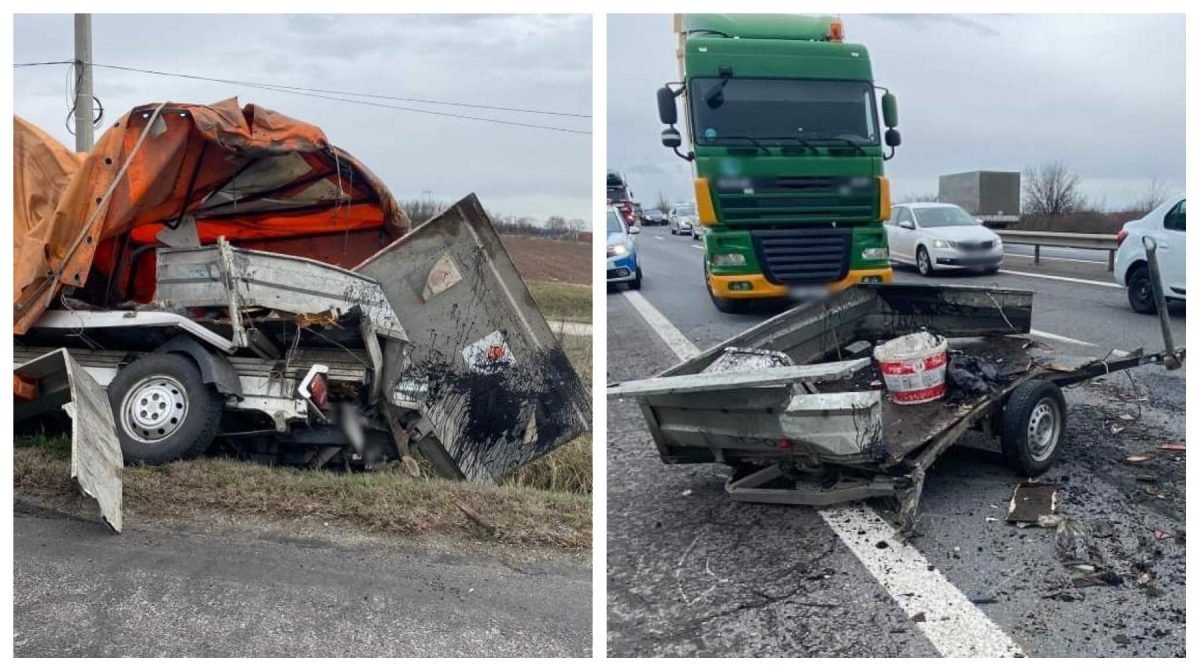 Accident grav pe A1. Un tir și o autoutilitară s-au ciocnit. Șoferii și pasagerii au scăpat ca prin minune