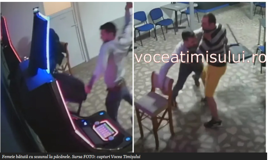 Șocant. O femeie din Anina a fost lovită cu un scaun pentru că a venit să își ia soțul de la păcănele. VIDEO