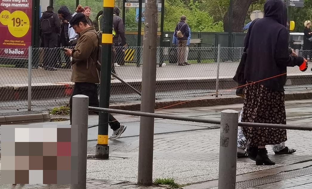 Imagini inedite într-o stație de autobuz din Suedia. Ce animal domestic plimbă o femeie în ham. FOTO