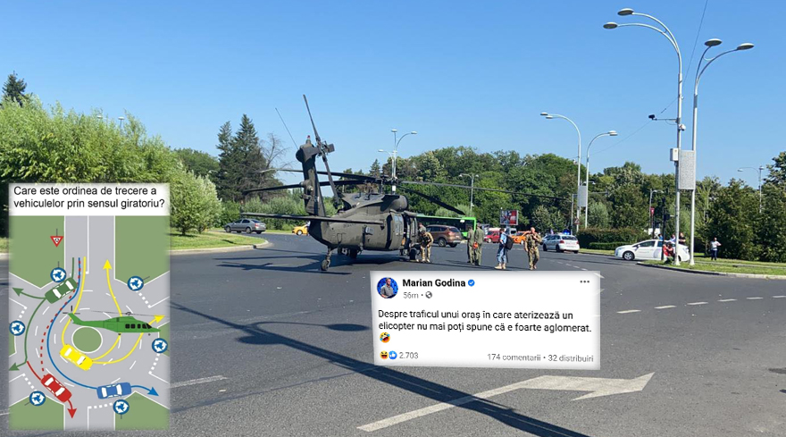 Românii au mult umor! Cele mai bune glume din online după aterizarea de urgență a elicopterului american, Black Hawk, în Piaţa Charles de Gaulle | FOTO