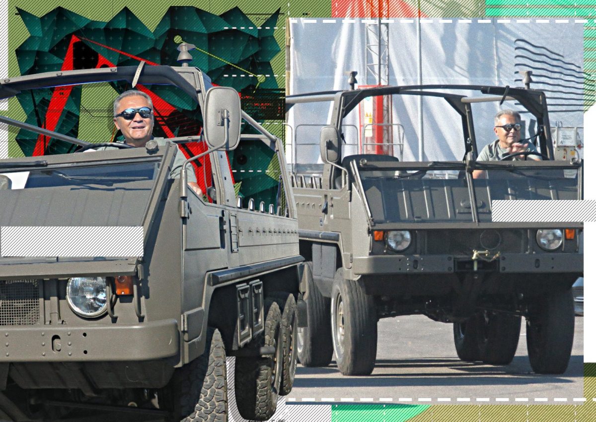 Apariție ca-n filmele cu Rambo, la Mamaia! Marcel Butuza, ”Regele asfaltului” din Brașov, a ajuns la restaurant cu un automobil militar!