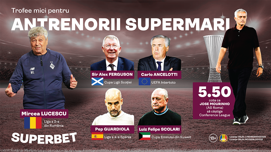 Trofee mici pentru antrenori SuperMari. Jose Mourinho, pe urmele lui Ferguson, Guardiola sau Lucescu