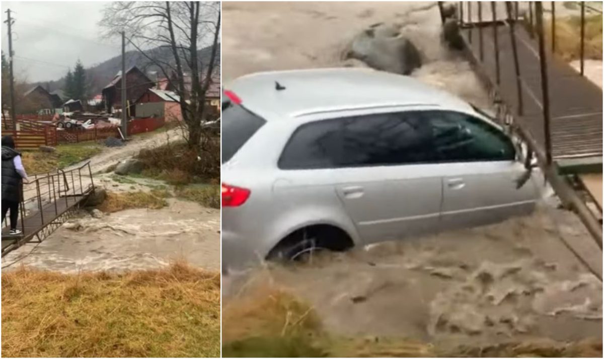 Imaginile zilei | Un bărbat din Prahova încearcă să treacă un râu cu mașina, dar a fost luată de viitură. Internauții nu s-au abținut și au glumit pe seama șoferului: ”Păcat de pod”