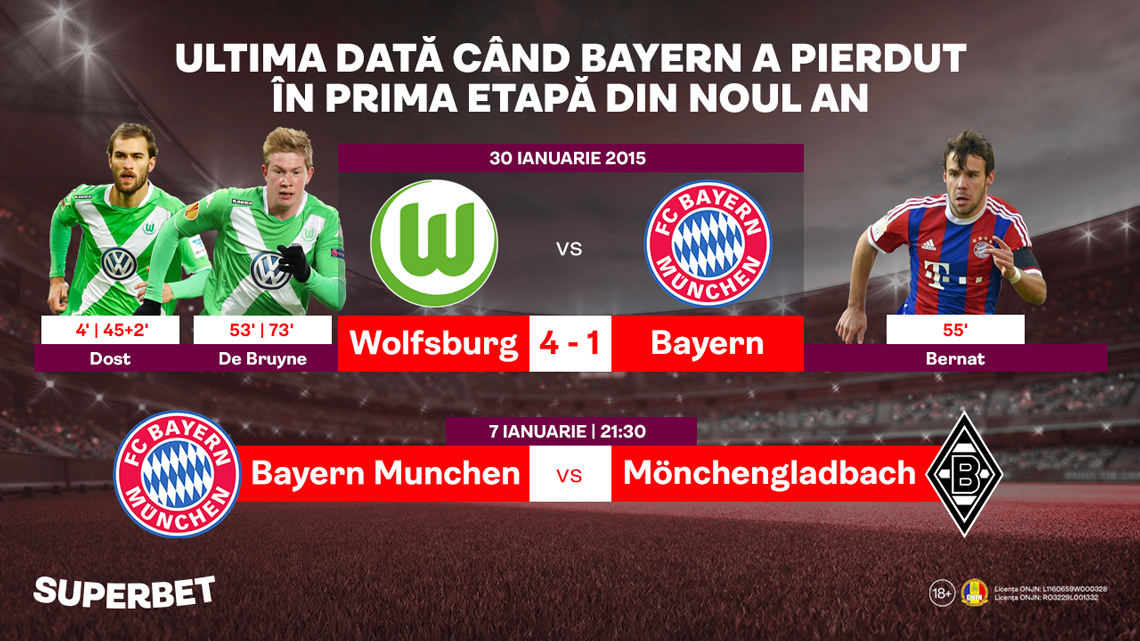 Bayern – Gladbach: 7 ani de la ultima înfrângere a bavarezilor în prima etapă a anului