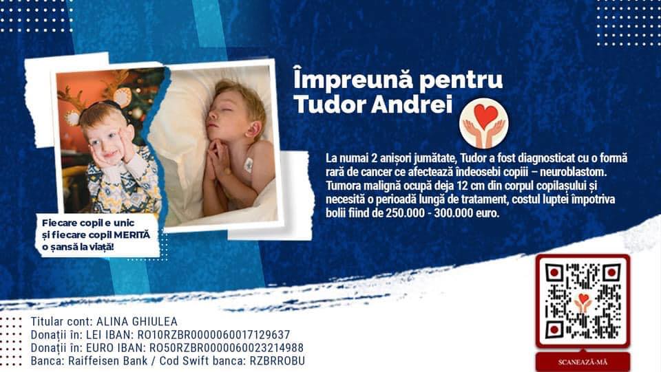 Tudor a fost diagnosticat cu o formă rară de cancer, la numai 2 anișori jumătate. Micuţul are mare nevoie de ajutor!