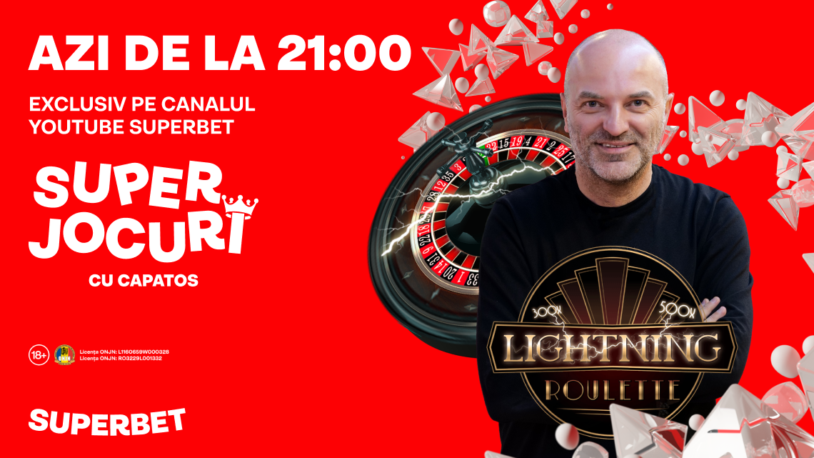 (P) Capatos joacă azi de la 9 seara Superbet Lightning Roulette cu dealer Live pe canalul de YouTube Superbet