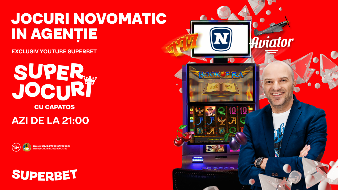 Astăzi ne jucăm în Agenție! Nu-l rata pe Dan Capatos care îți arată jocuri Novomatic la Superbet Premium Store, live de la 21 pe YouTube Superbet