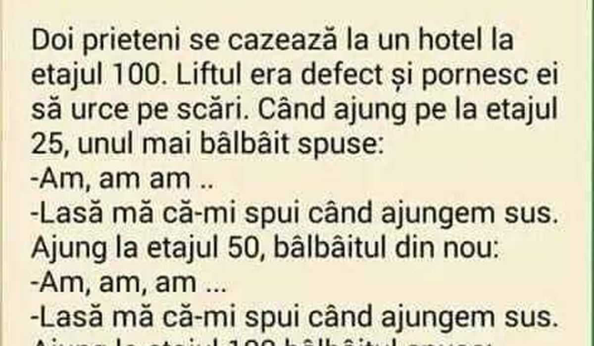 BANCUL ZILEI | Doi prieteni se cazează la un hotel, la etajul 100