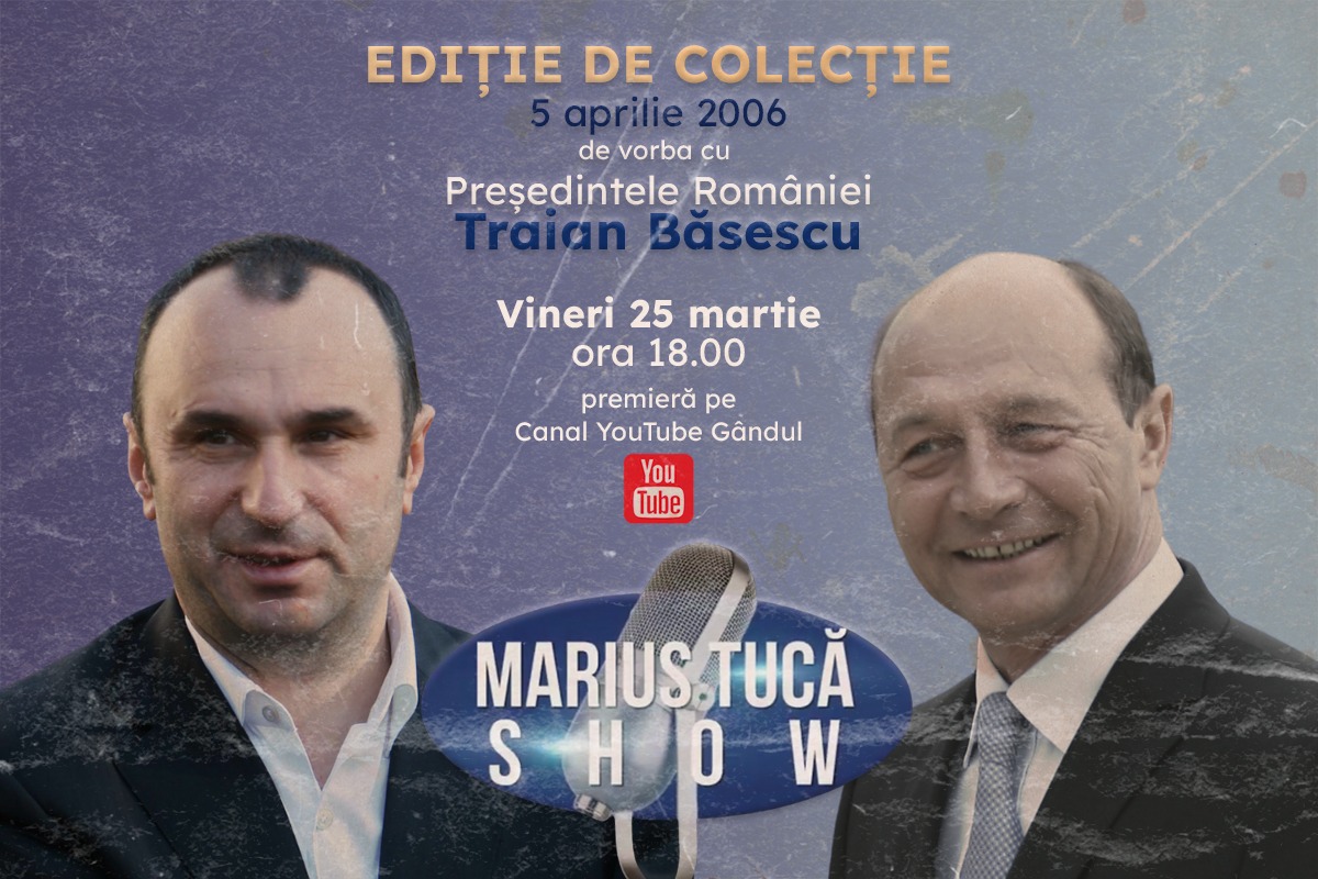 Marius Tucă Show începe vineri, 25 martie, de la ora 18.00. O ediție din 2006, avându-l invitat pe Traian Băsescu, aflat la acea vreme, în timpul primului său mandat de președinte al României