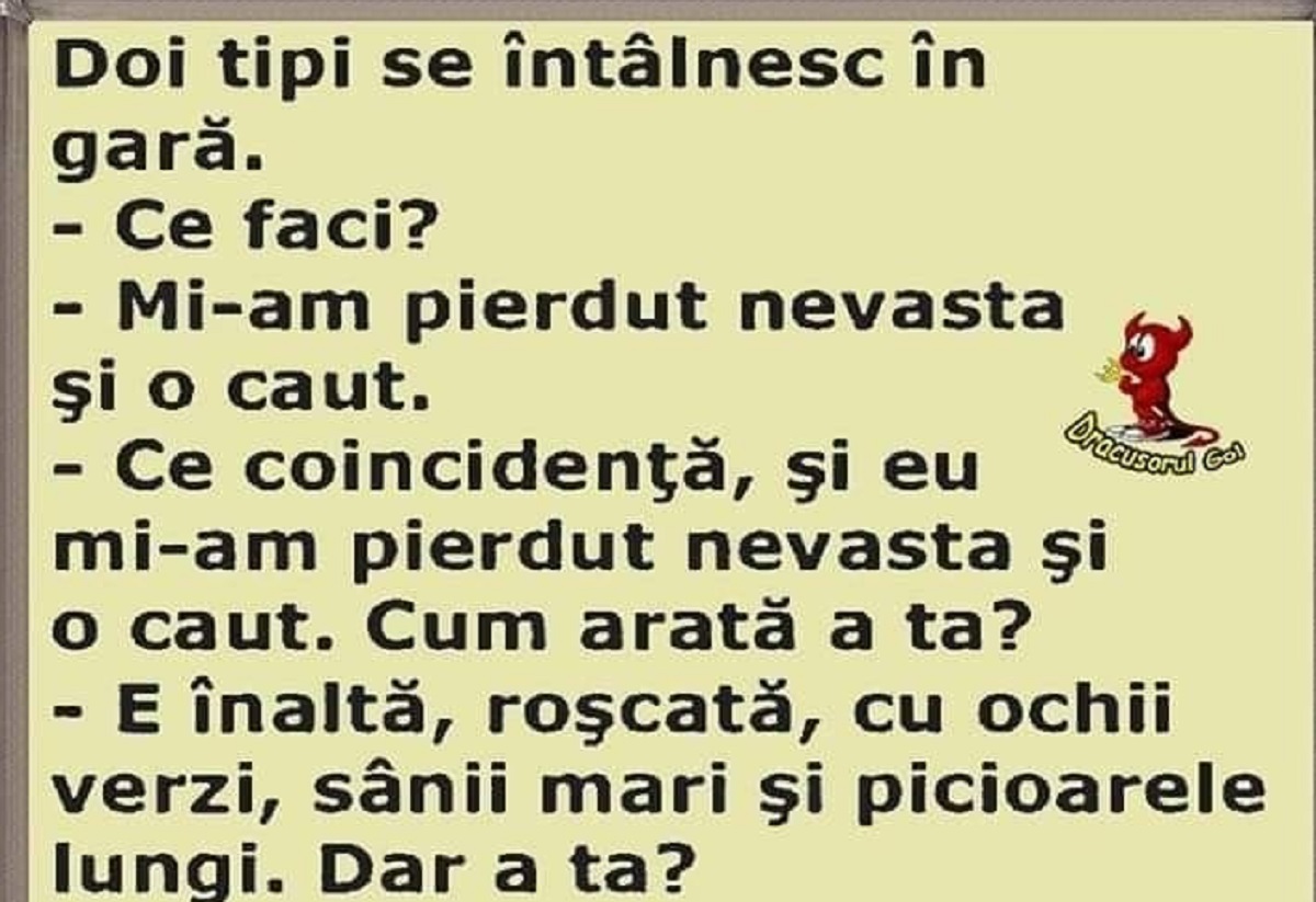 BANCUL ZILEI | Doi tipi se întâlnesc în gară: “Ce faci? Mi-am pierdut nevasta și o caut”