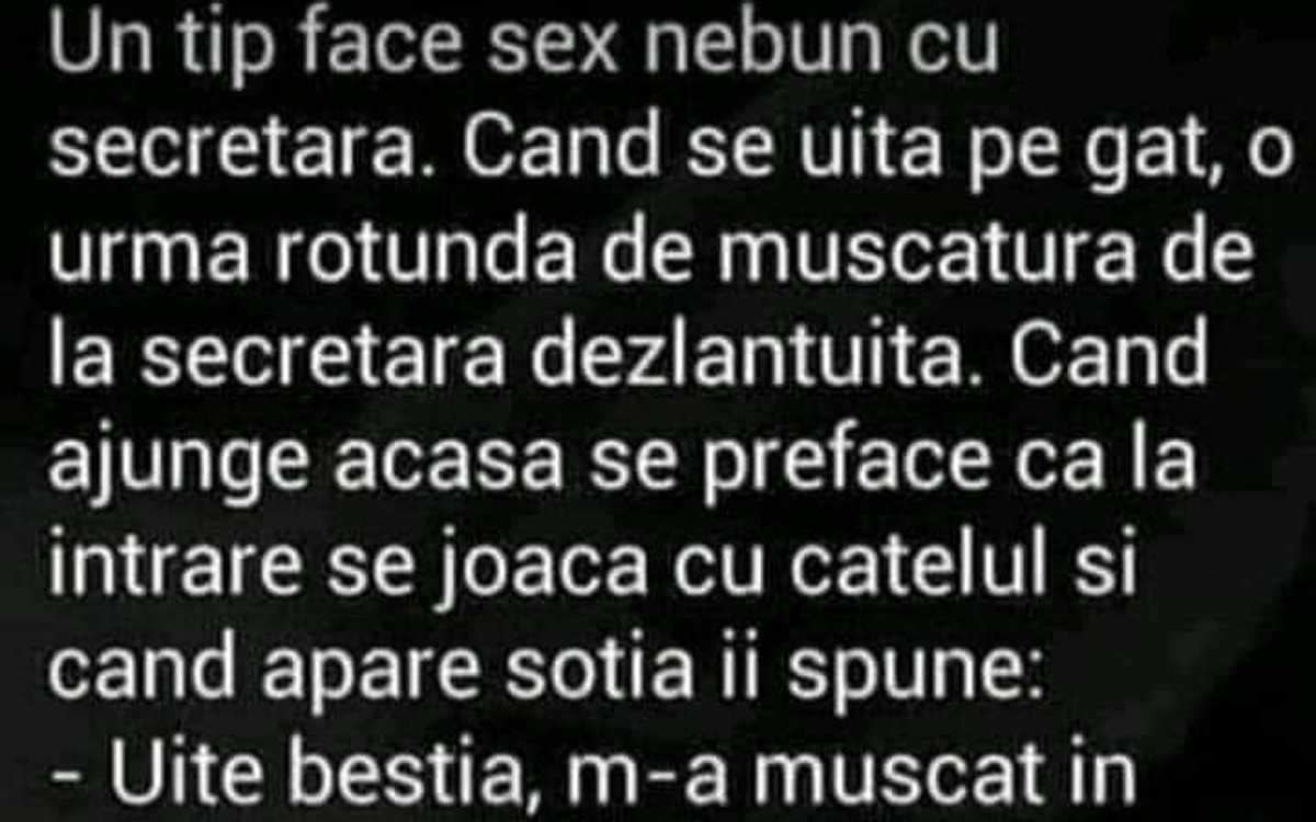 BANC | Un tip face amor nebun cu secretara. Când se uită pe gât, vede o urmă de mușcătură de la secretara dezlănțuită