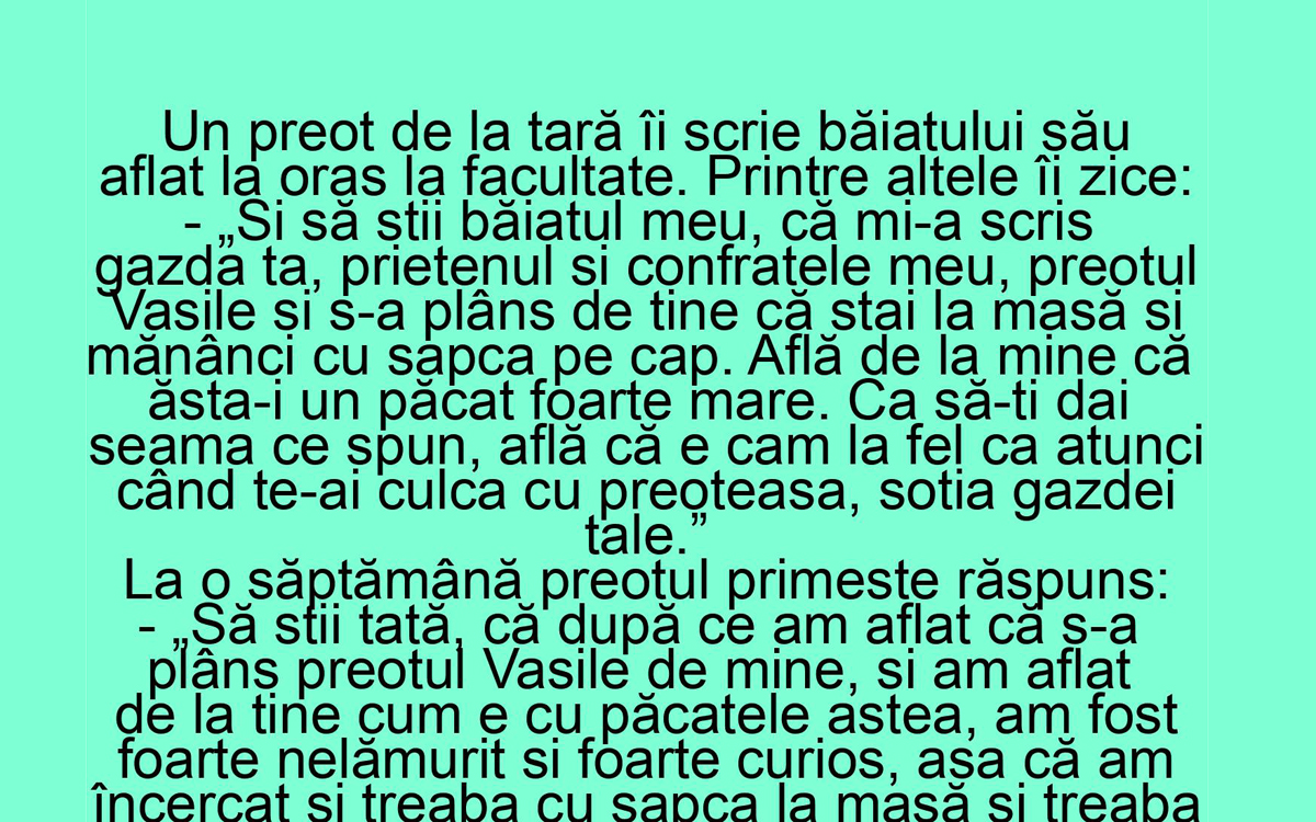 BANCUL ZILEI | „E la fel ca atunci când te-ai culca cu preoteasa”