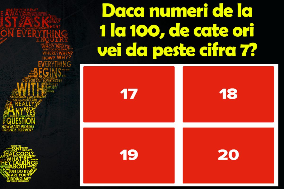 TEST IQ | Dacă numeri de la 1 la 100, de câte ori vei da peste cifra 7?