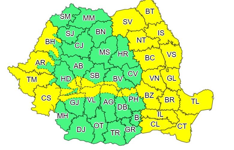 Avertizare meteo! Începe alerta de cod galben în 27 de județe