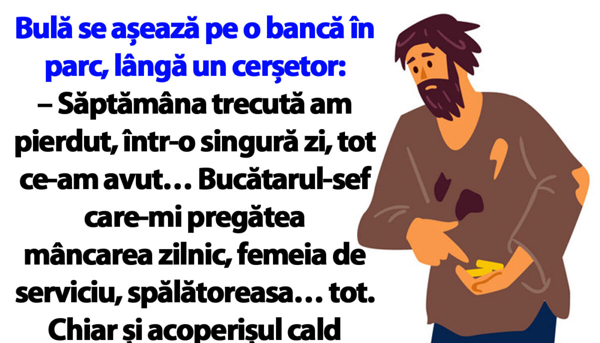 BANC | Bulă se așează pe o bancă în parc, lângă un cerșetor: „Săptămâna trecută am pierdut, într-o singură zi, tot ce-am avut”