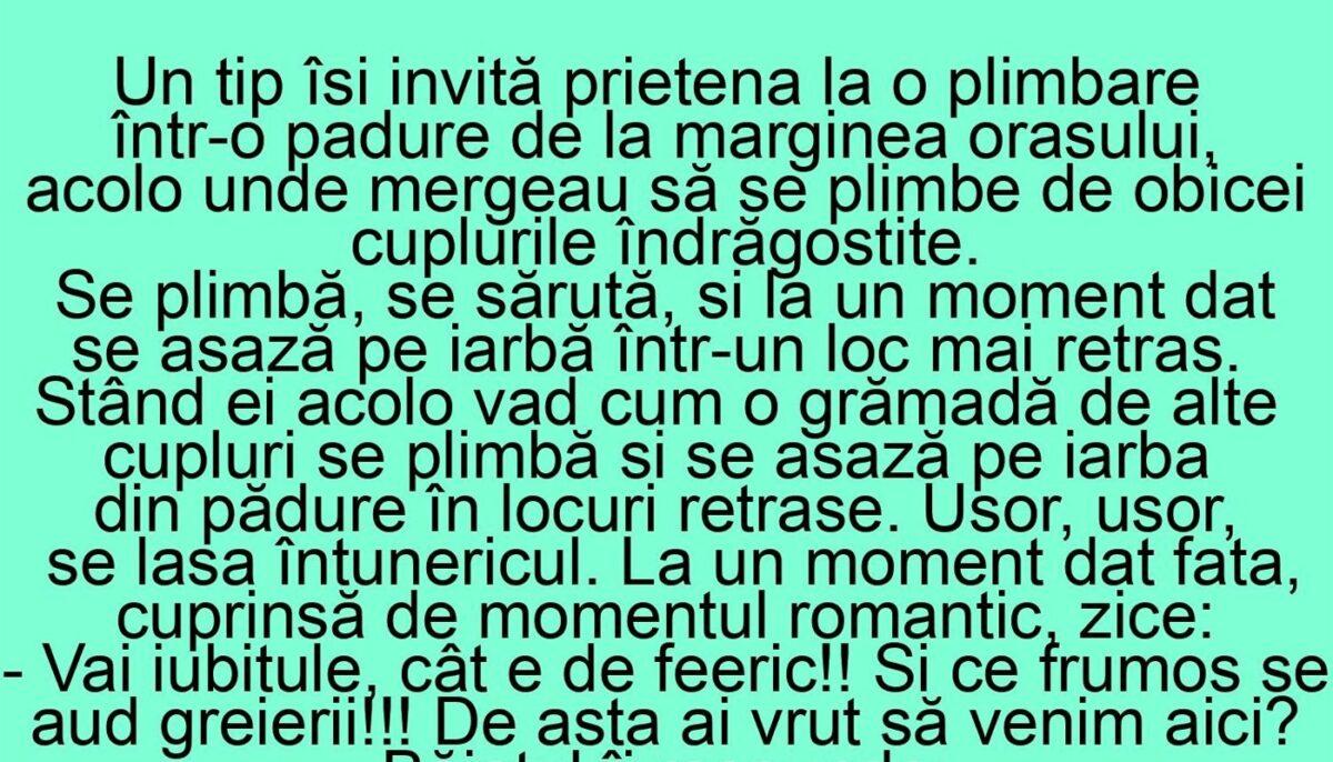 BANC | Un tip își invită prietena la o plimbare într-o pădure de la marginea orașului