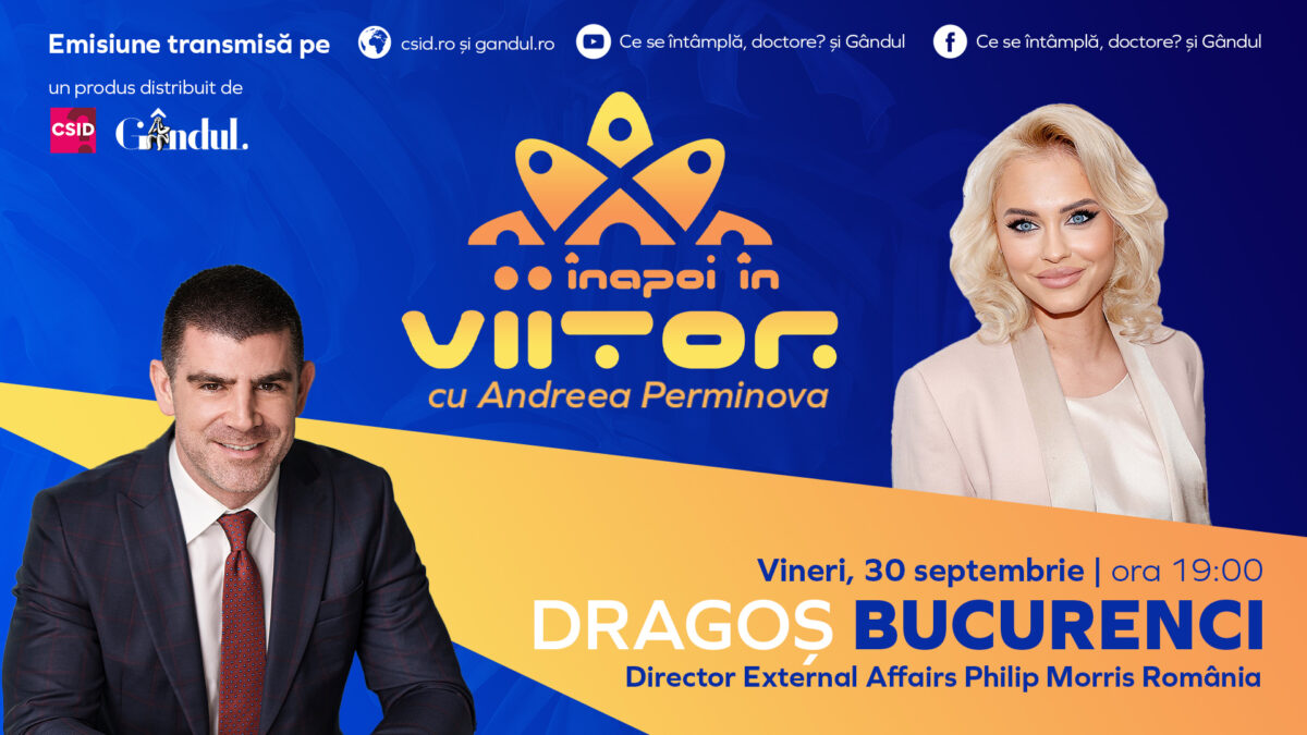 Dragoș Bucurenci este invitat la ,,Înapoi în viitor cu Andreea Perminova’’, vineri, 30 septembrie, de la ora 19:00