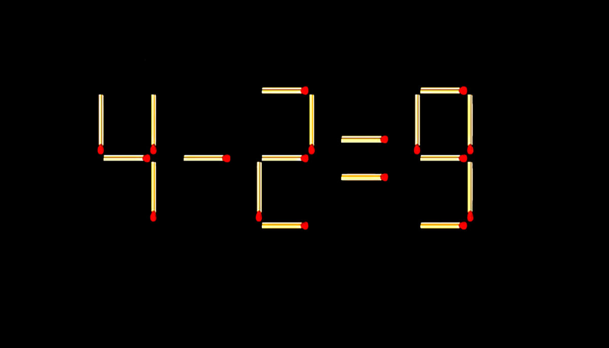 Test de inteligență doar pentru genii | Mutați 2 bețe pentru a corecta egalitatea 4-2=9