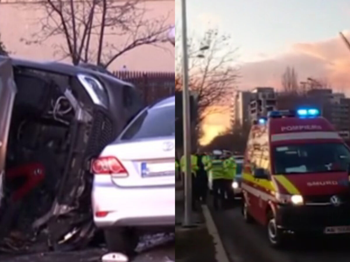 Accident cumplit în București. Un tânăr de 18 ani s-a răsturnat cu mașina, s-a izbit de un stâlp și a ricoșat în două mașini parcate