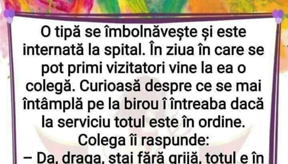 BANC | „Totul e în ordine la birou, am împărțit atribuțiile tale”