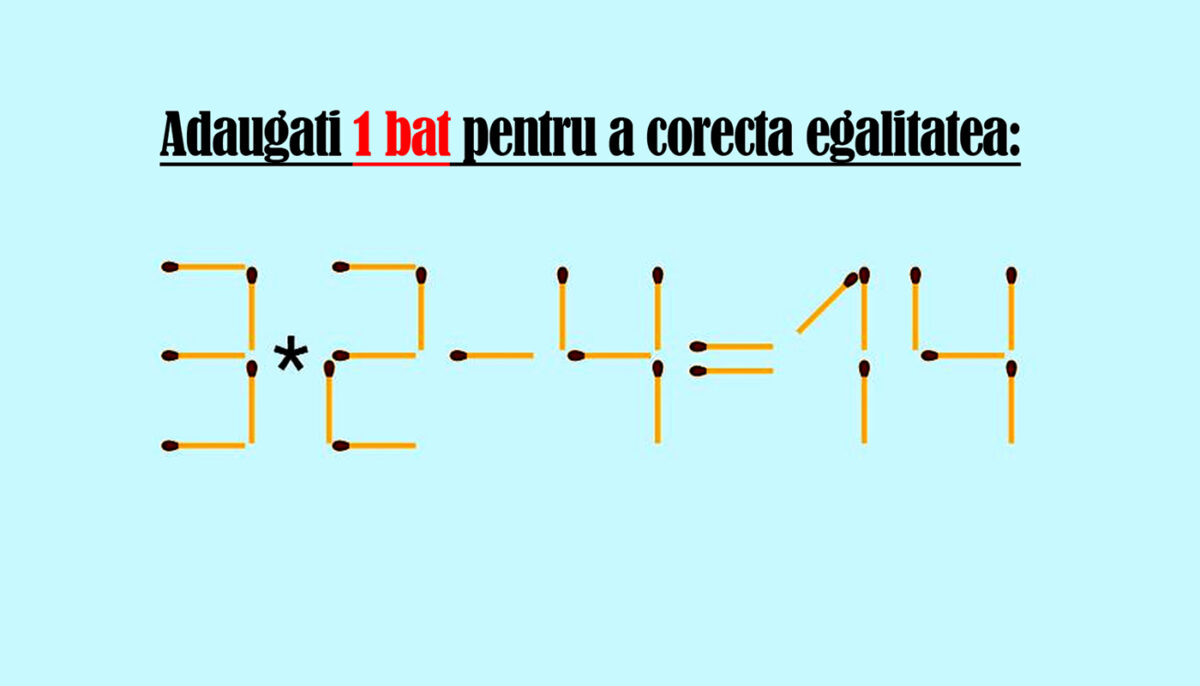 Test de inteligență exclusiv pentru genii | Adaugați 1 chibrit pentru a corecta: 3×2-4=14