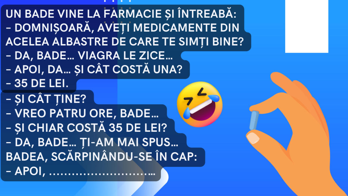 Bancul zilei | „Domnișoară, aveți pastile albastre? Viagra”