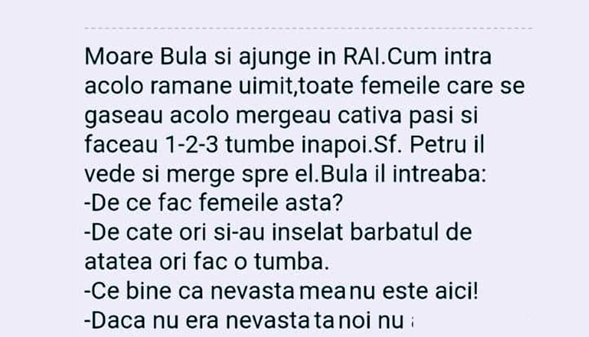 BANC | Moare Bulă și ajunge în Rai