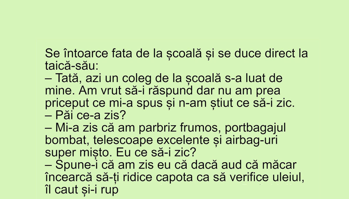 BANCUL ZILEI | „Tată, azi un coleg de la școală s-a luat de mine”