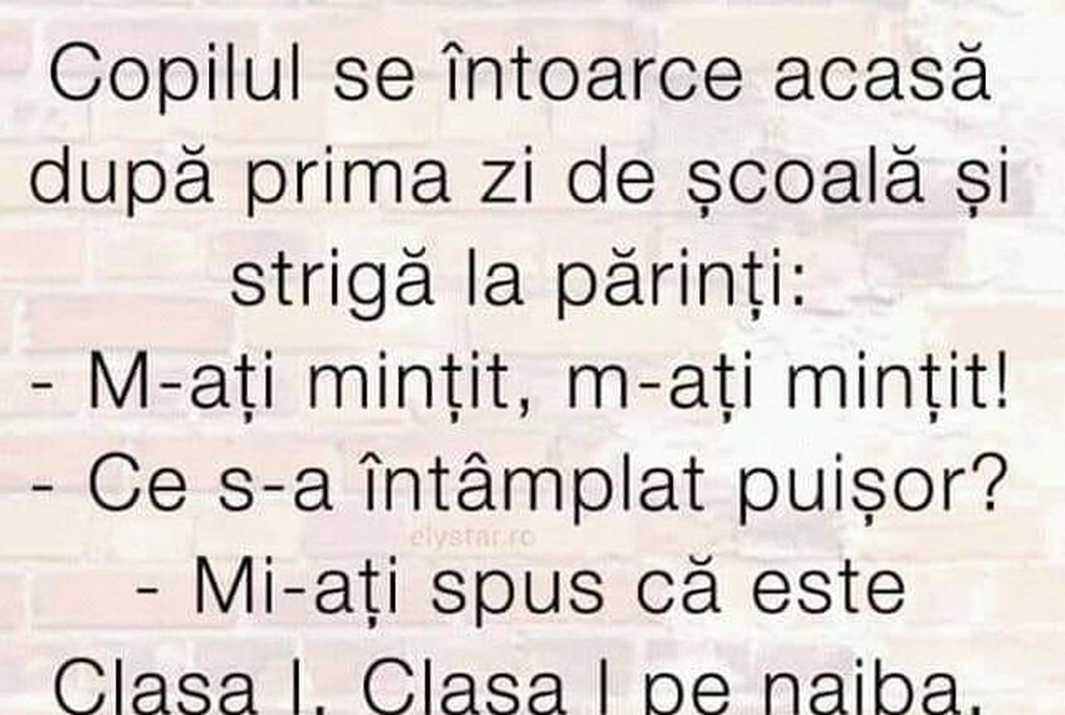 BANCUL DE DUMINICĂ | Micuțul vine nervos acasă după prima zi de școală