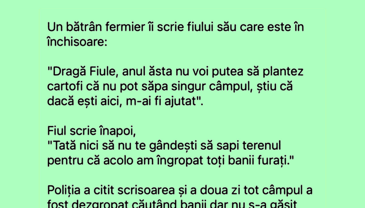 BANCUL ZILEI | Un bătrân fermier în scrie fiului său, care e în închisoare