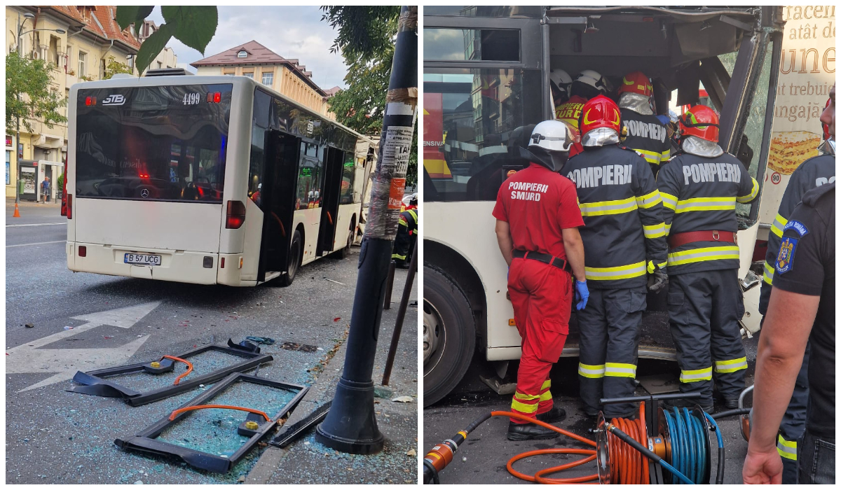 Accident grav între un autobuz STB și o autoutilitară, în București. Patru persoane au fost rănite și duse la spital