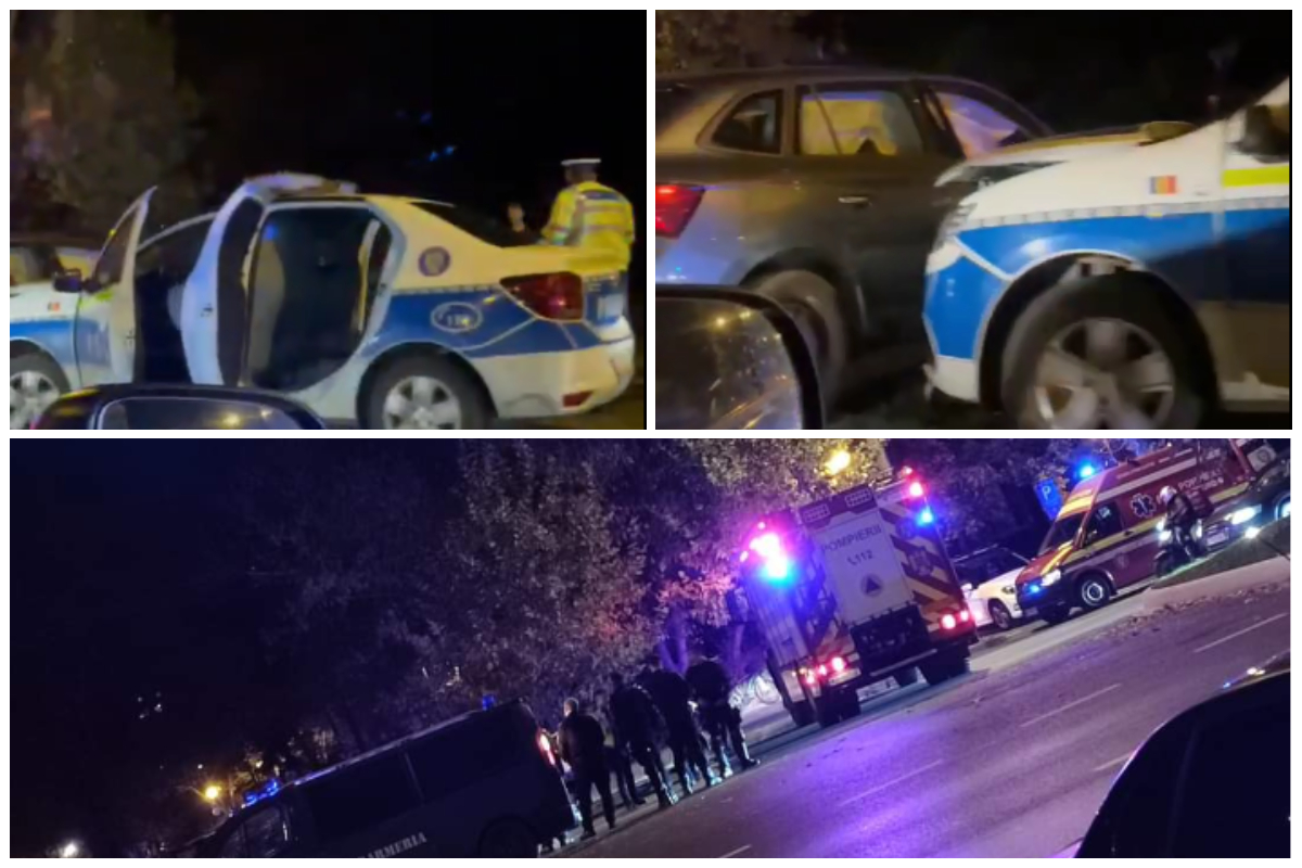 Accident în Capitală! O mașină de poliție a intrat în coliziune cu un autovehicul. Patru persoane au ajuns de urgență la spital