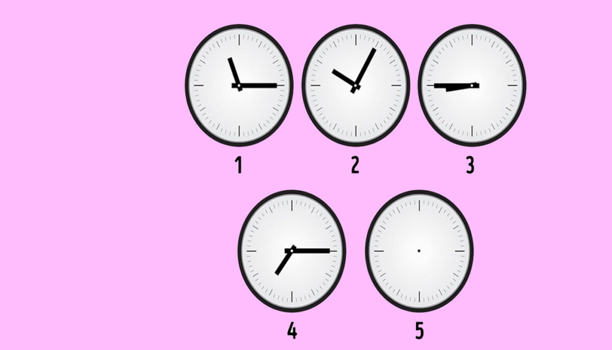 Test de inteligență | Ce oră indică al cincilea ceas din imagine?