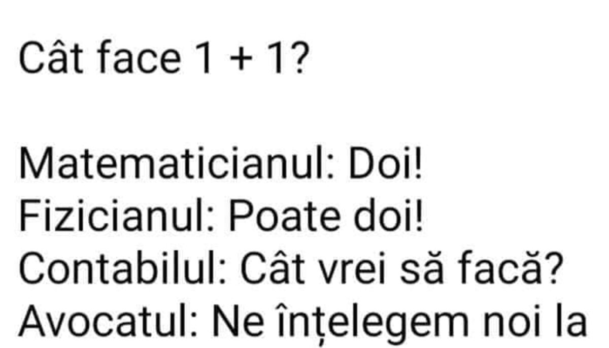 Bancul începutului de an | Cât face 1+1?