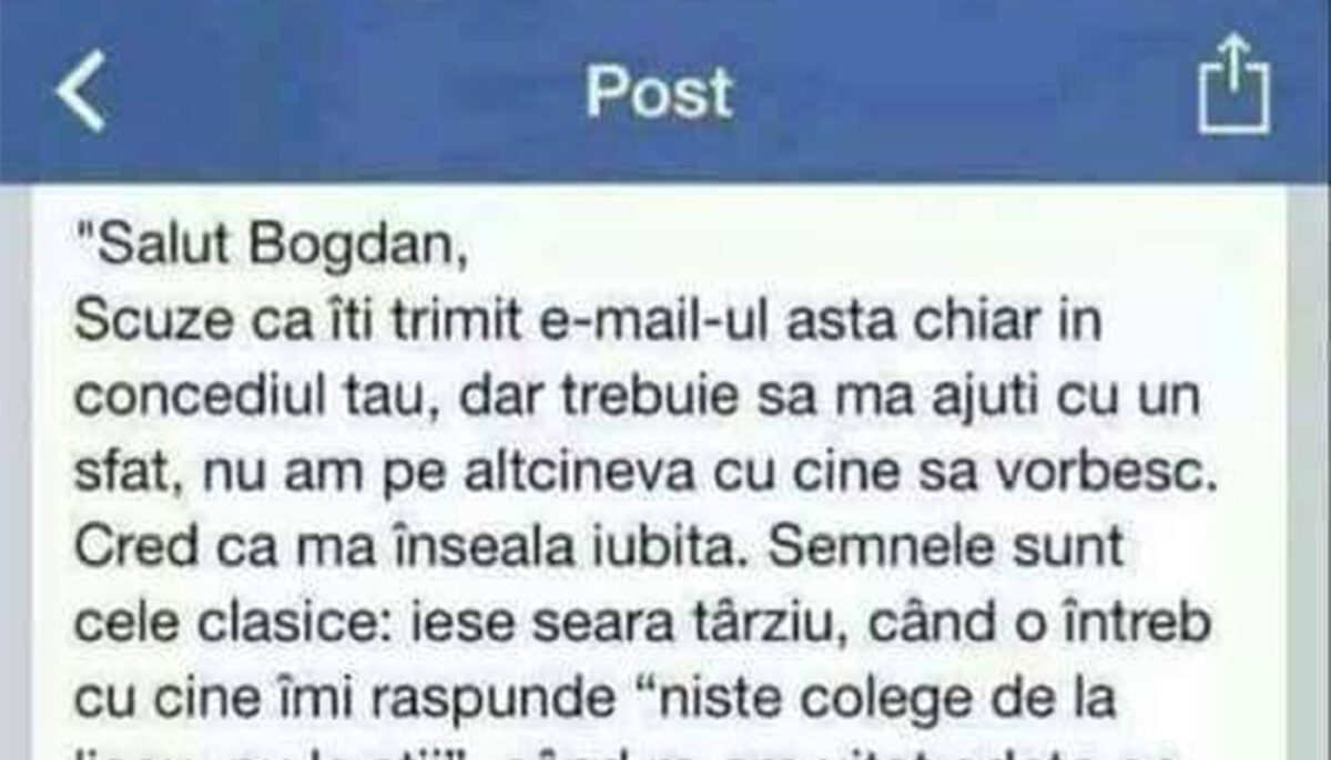 Bancul sfârșitului de săptămână | „Cred că mă înșală iubita”