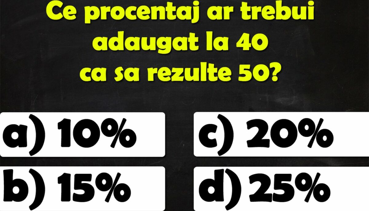 TEST IQ | Ce procentaj ar trebui adăugat la 40 ca să rezulte 50?